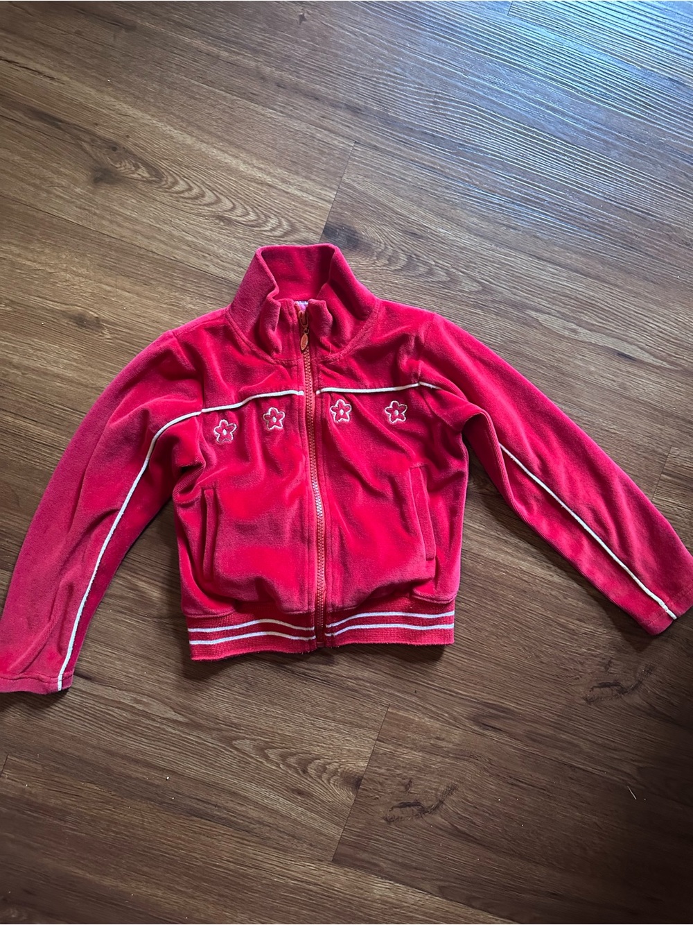 Vintage Girls' Velour Zip-Up Jacket with Floral Design